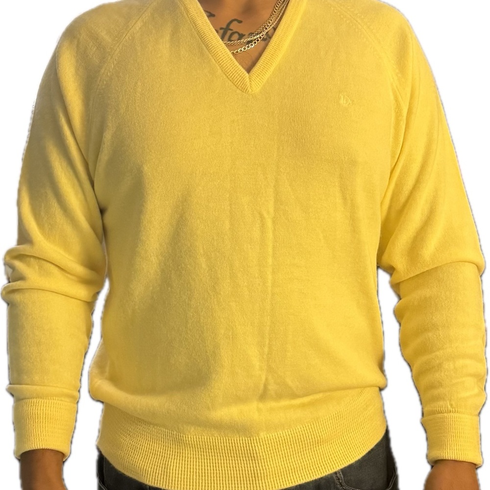 Vibrant Yellow Dior V-Neck Sweater with Long Sleeves
